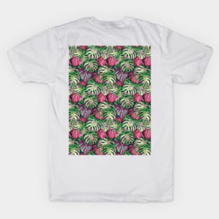 Monstera leaves tropical fantasy pink green T-Shirt